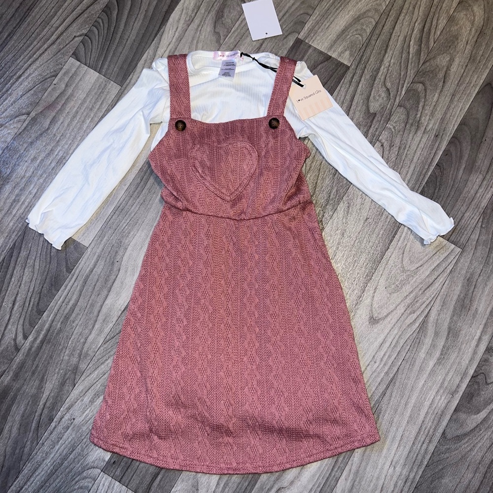 Pink Dress with White Long Sleeve Top